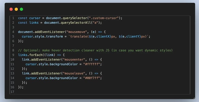 animated cursor effects, javascript code updated